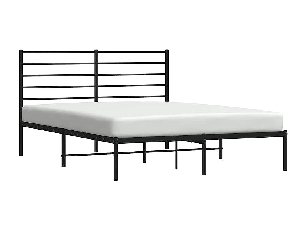 Lit double | Lit adulte | Cadre de lit métal avec tête de lit noir 135x190cm