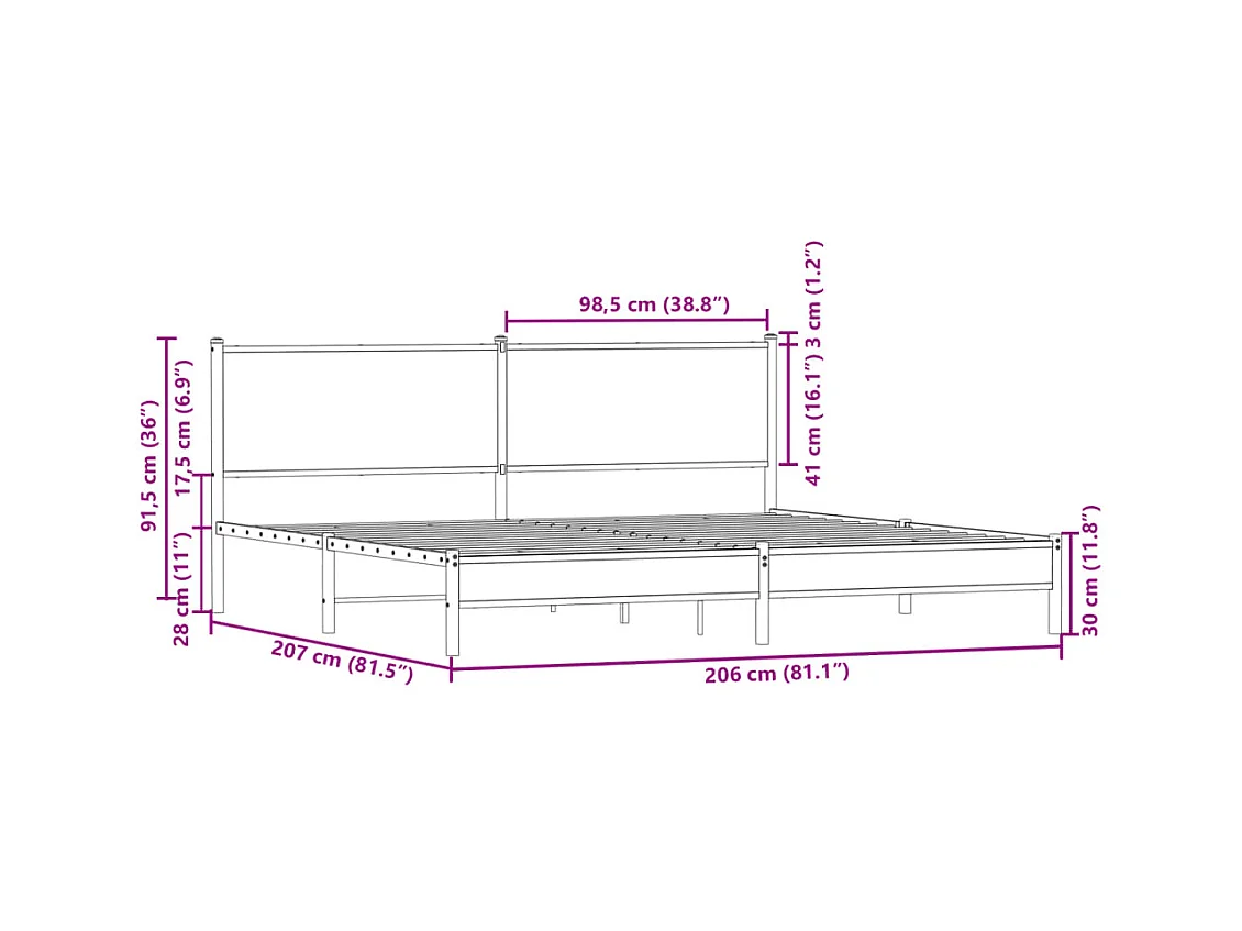 Letto per adulti | Letto matrimoniale | Giroletto senza Materaso in Metallo Rovere Fumo 200x200 cm