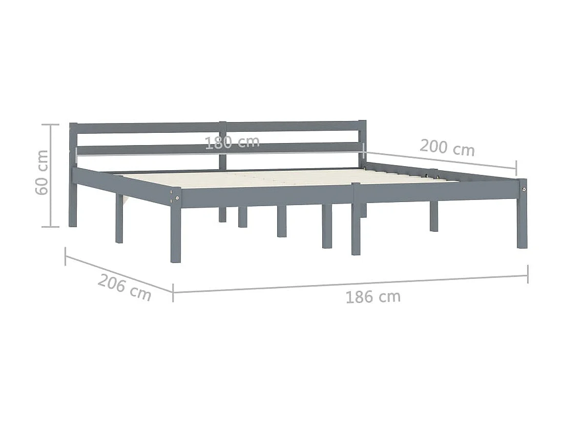 Lit double | Lit adulte | Cadre de lit gris bois massif de pin 180x200 cm