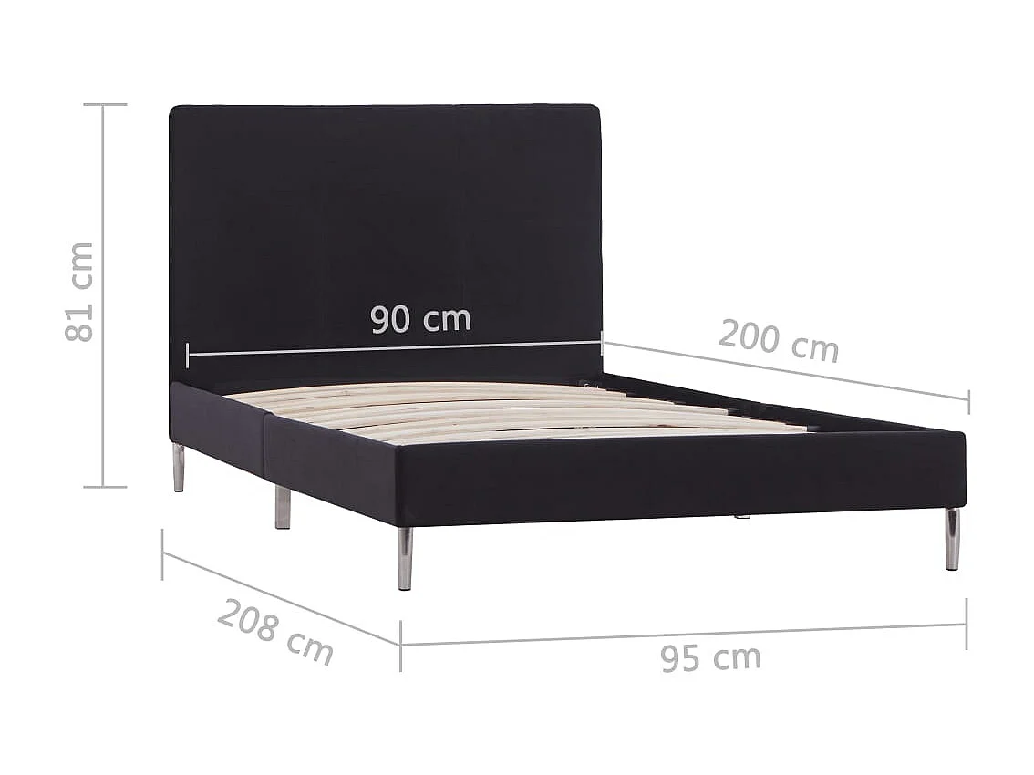 Lit simple | Lit adulte, enfant | Cadre de lit noir tissu 90x200 cm