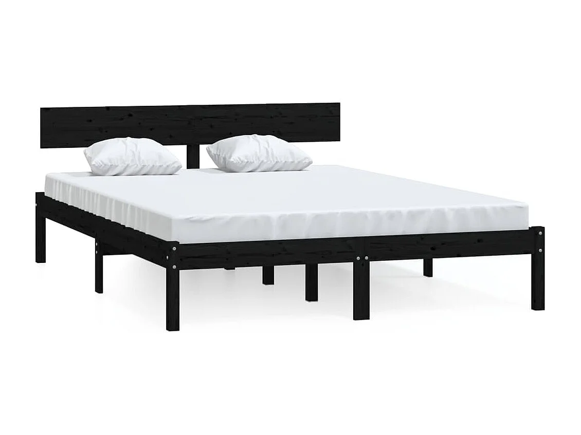 Lit double | Lit adulte | Cadre de lit noir bois massif 140x190 cm
