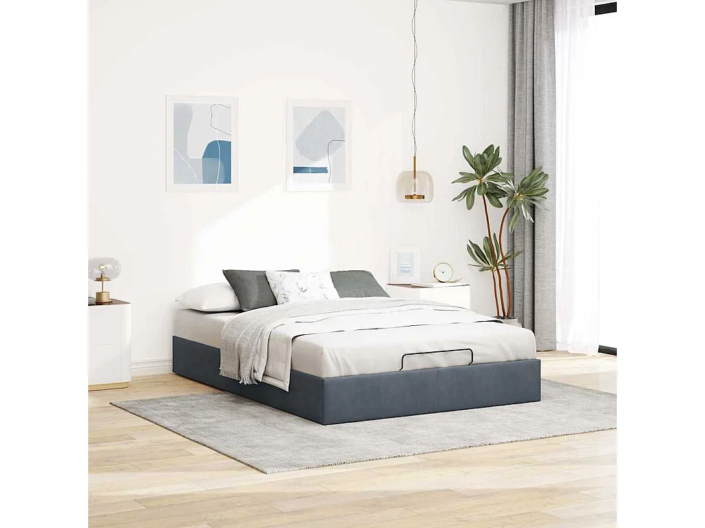 Lit double | Lit adulte | Cadre de lit ottoman gris foncé 140x200 cm velours