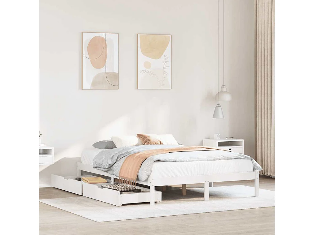 Lit double | Lit adulte | Cadre de lit blanc 135x190 cm bois de pin massif