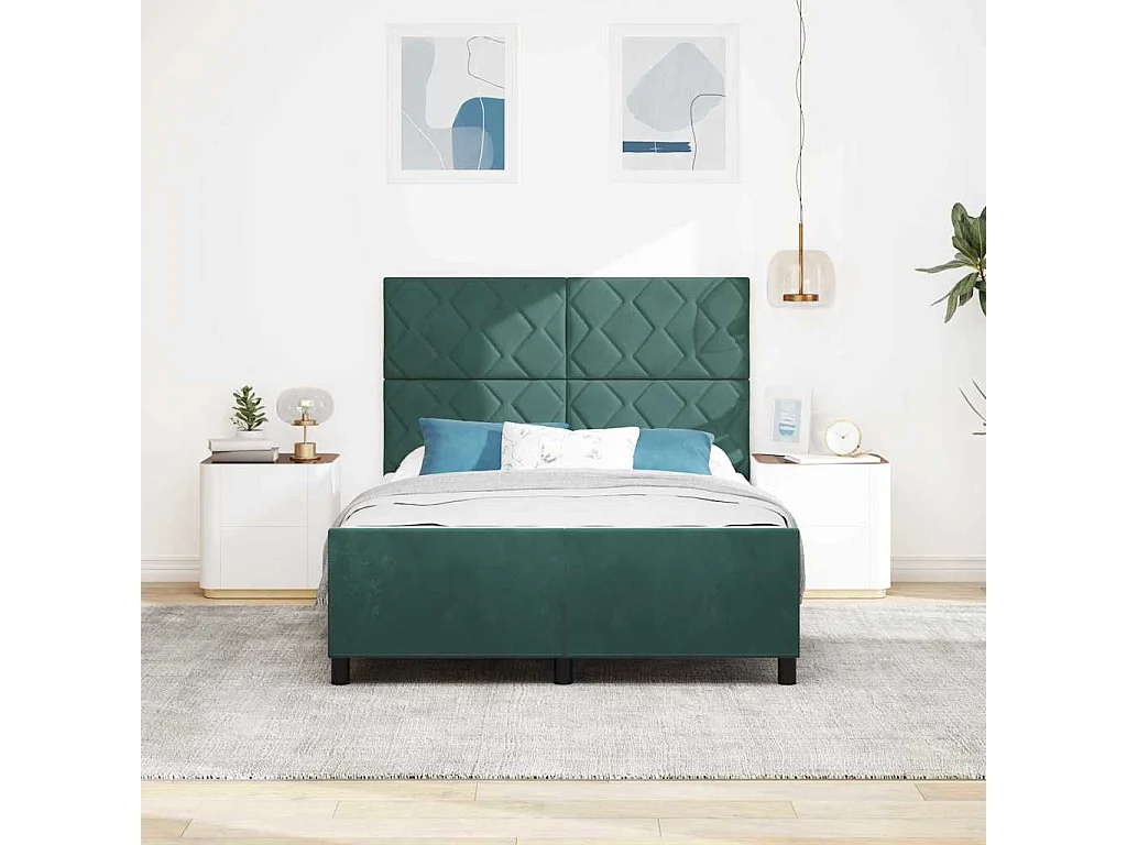 Lit double | Lit adulte | Cadre de lit avec tête de lit Vert foncé 140x190 cm Velours