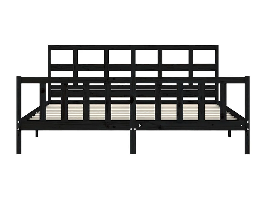 Lit double | Lit adulte | Cadre de lit noir 200x200 cm bois massif de pin