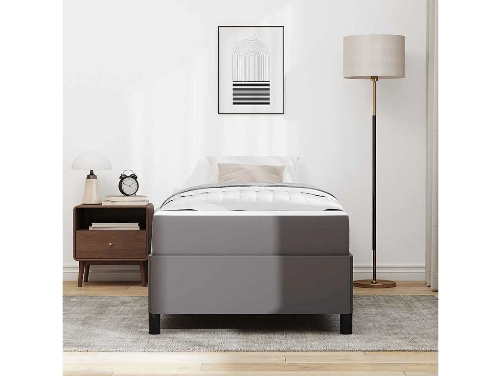 Lit simple | Lit adulte, enfant | Cadre de lit avec matelas Gris 90x190 cm Faux cuir