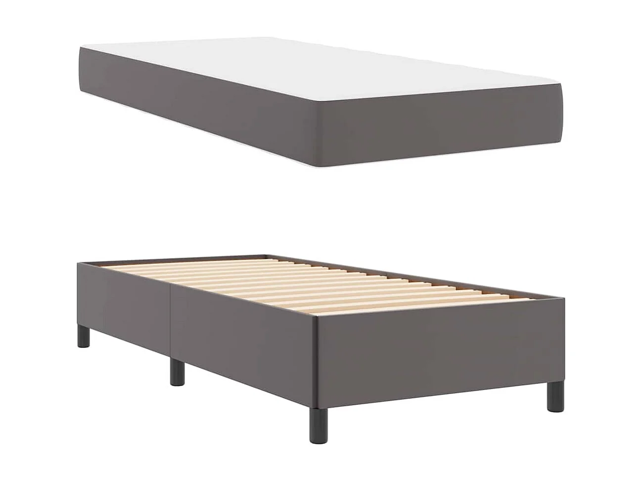 Lit simple | Lit adulte, enfant | Cadre de lit avec matelas Gris 90x190 cm Faux cuir