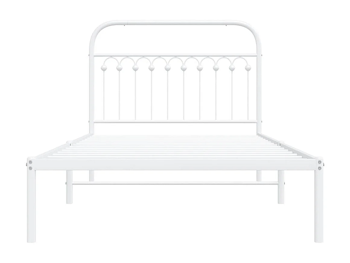 Lit simple | Lit adulte, enfant | Cadre de lit métal et tête de lit blanc 107x203 cm