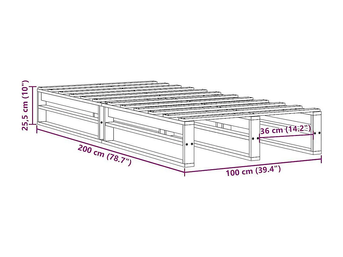 Lit simple | Lit adulte, enfant | Cadre de lit cire marron 100x200cm bois pin massif