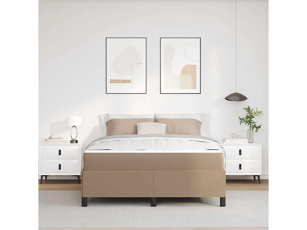 Lit double | Lit adulte | Cadre de lit avec matelas Cappuccino 140x190 cm Faux cuir