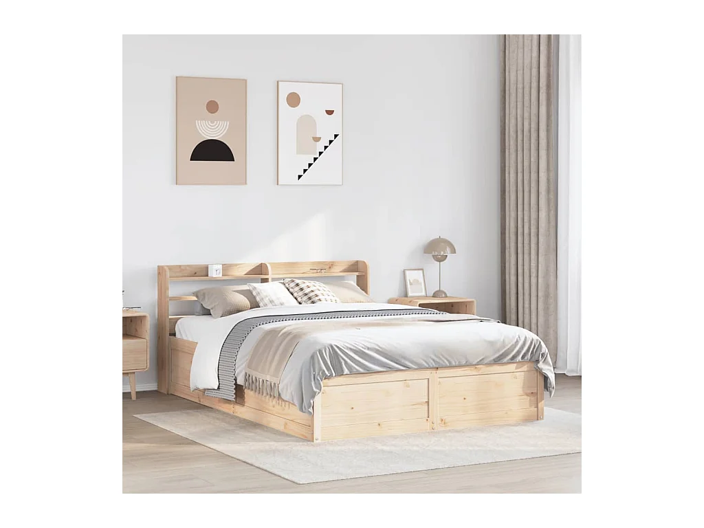 Letto per adulti | Letto matrimoniale | Giroletto con Testiera 140x190 cm in Legno Massello di Pino