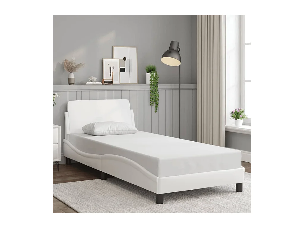 Lit simple | Lit adulte, enfant | Cadre de lit blanc 90x190 cm similicuir