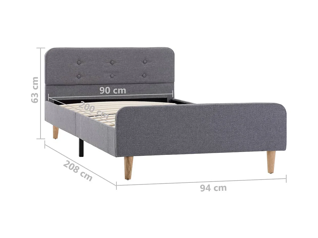 Letto per adulti | Letto singolo | Giroletto Grigio Chiaro in Tessuto 90x200 cm