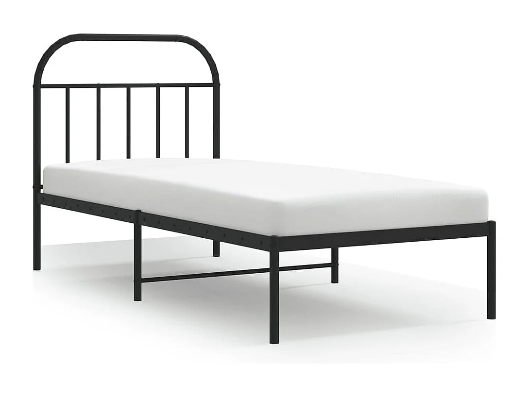 Lit simple | Lit adulte, enfant | Cadre de lit métal avec tête de lit noir 90x190 cm