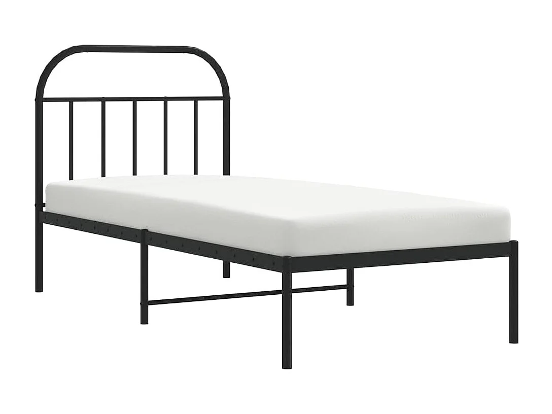 Lit simple | Lit adulte, enfant | Cadre de lit métal avec tête de lit noir 90x190 cm