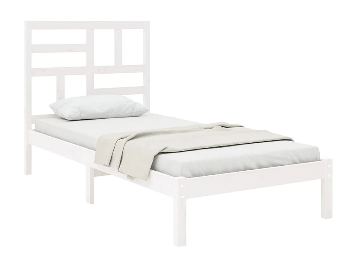 Lit simple | Lit adulte, enfant | Cadre de lit blanc bois massif 90x200 cm