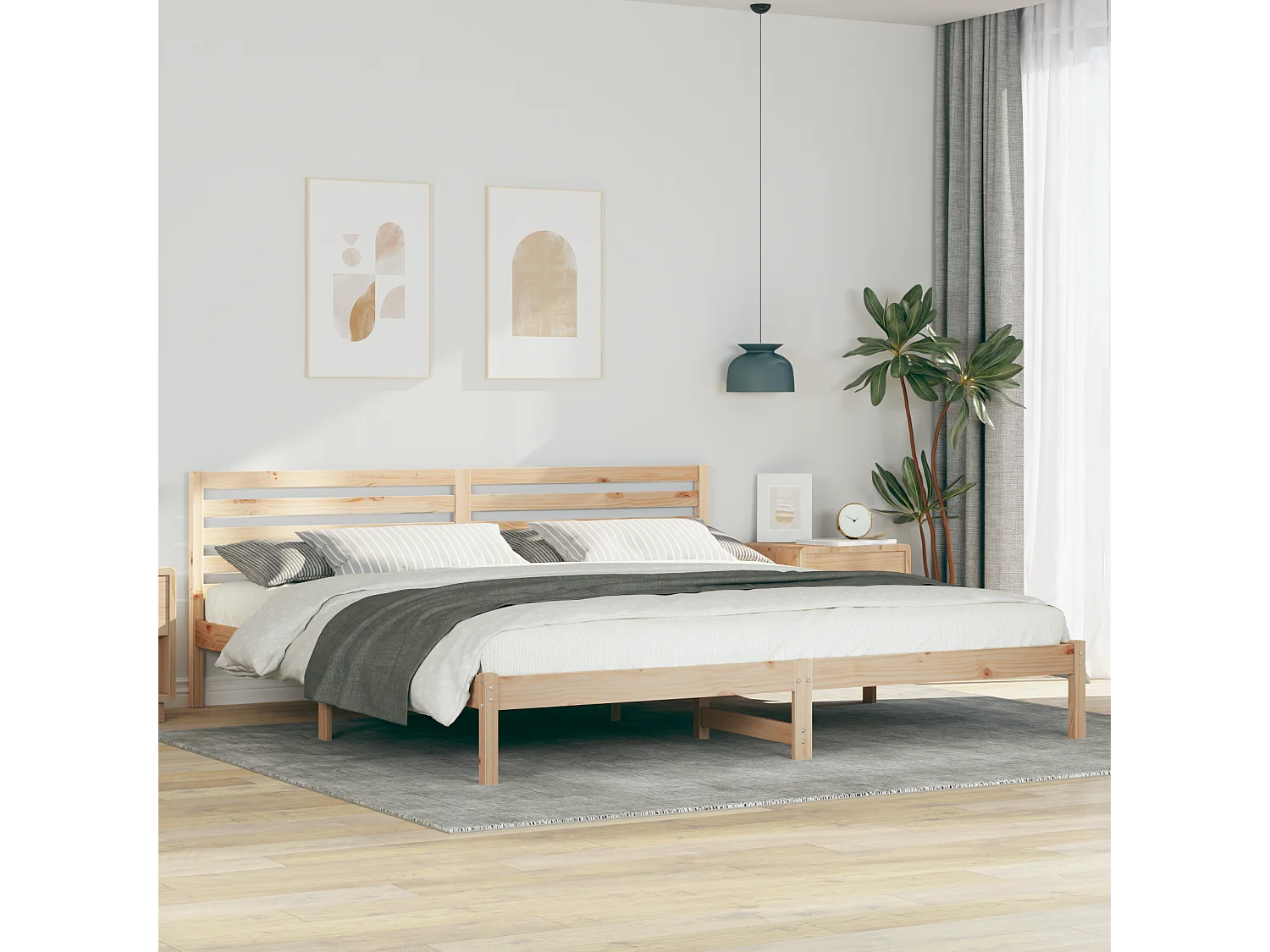 Lit double | Lit adulte | Cadre de lit Marron 180x220 cm Bois massif en pin