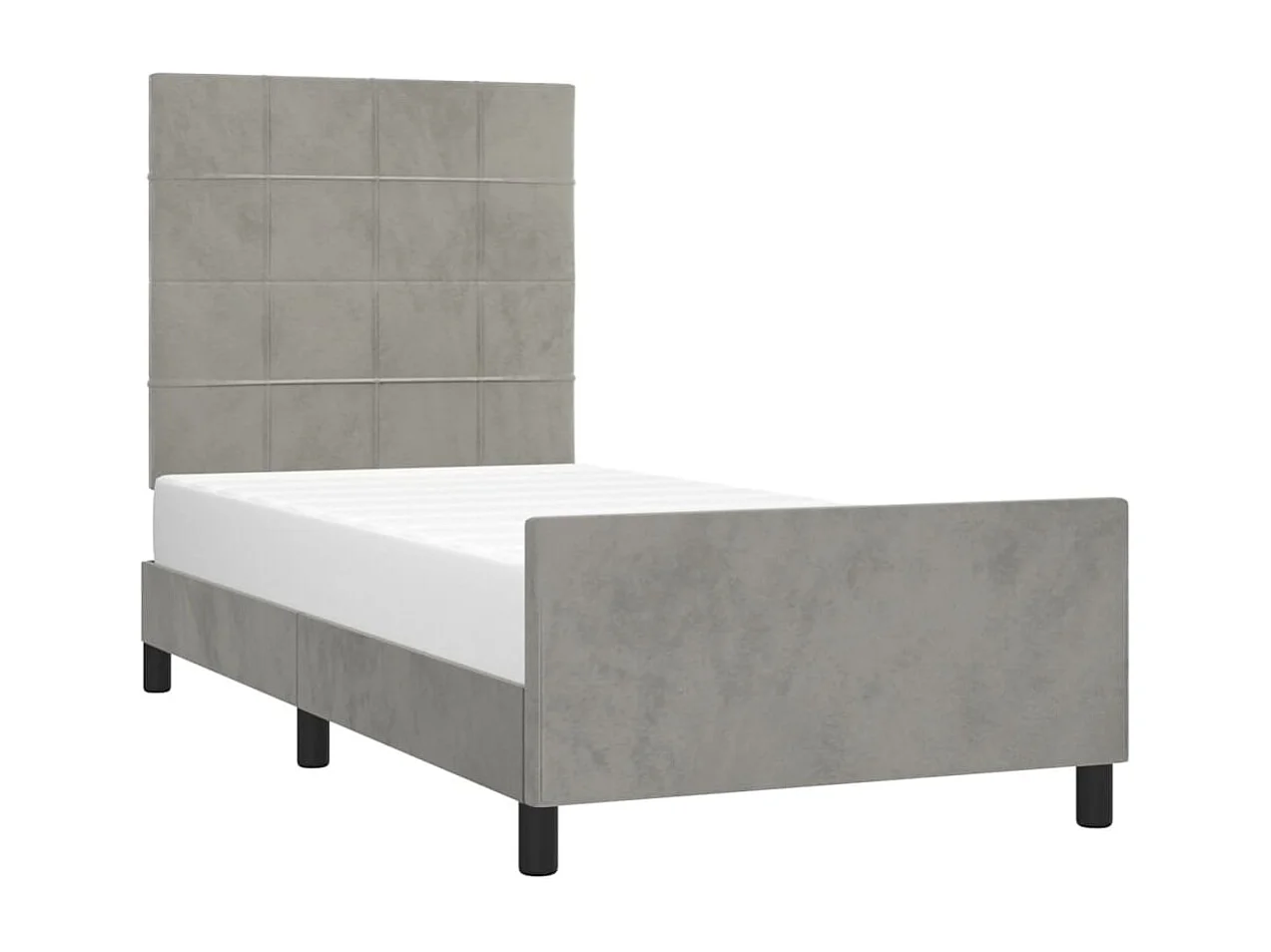 Lit simple | Lit adulte, enfant | Cadre de lit gris clair 90x200 cm velours
