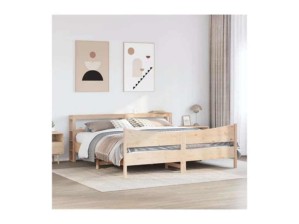 Letto per adulti | Letto matrimoniale | Giroletto con Testiera 180x200 cm Massello Pino