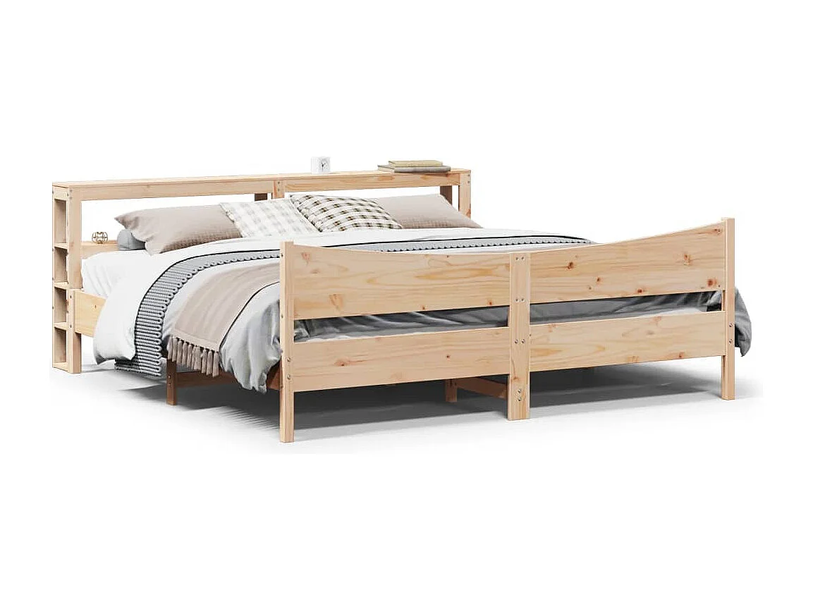 Lit double | Lit adulte | Cadre de lit avec tête de lit 180x200 cm bois de pin massif