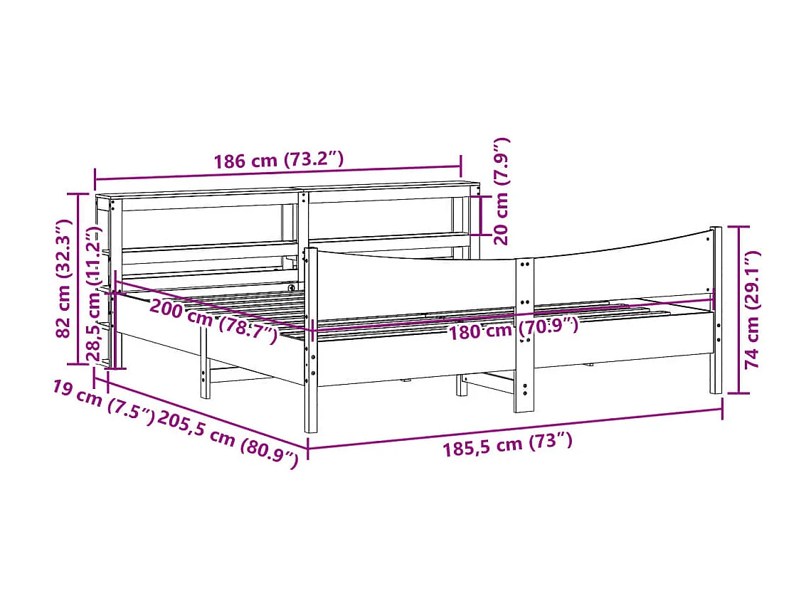Lit double | Lit adulte | Cadre de lit avec tête de lit 180x200 cm bois de pin massif
