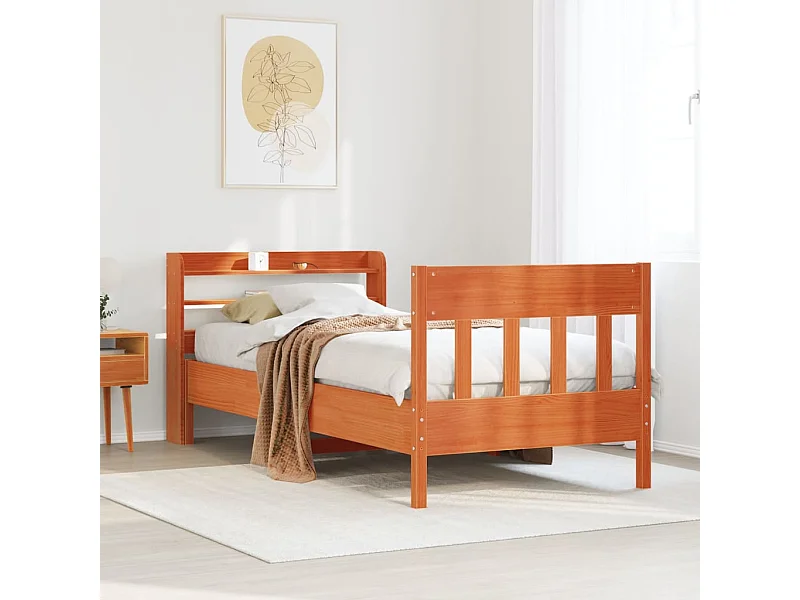 Lit simple | Lit adulte, enfant | Cadre de lit cire marron 75x190 cm bois pin massif