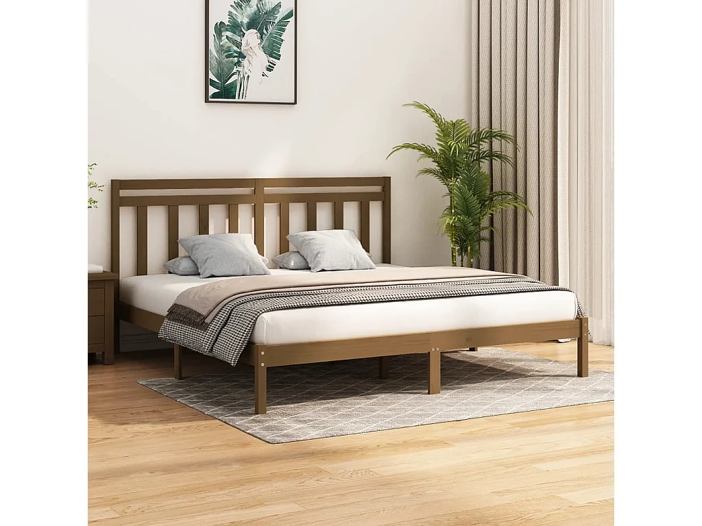 Bedframe | Tweepersoonsbed massief hout honingbruin 200x200 cm