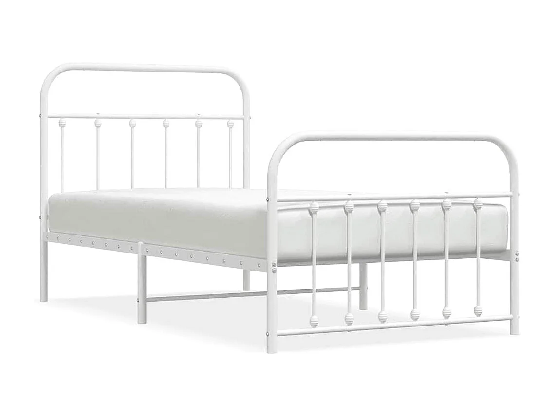 Lit simple | Lit adulte, enfant | Cadre de lit métal et pied de lit blanc 100x190 cm