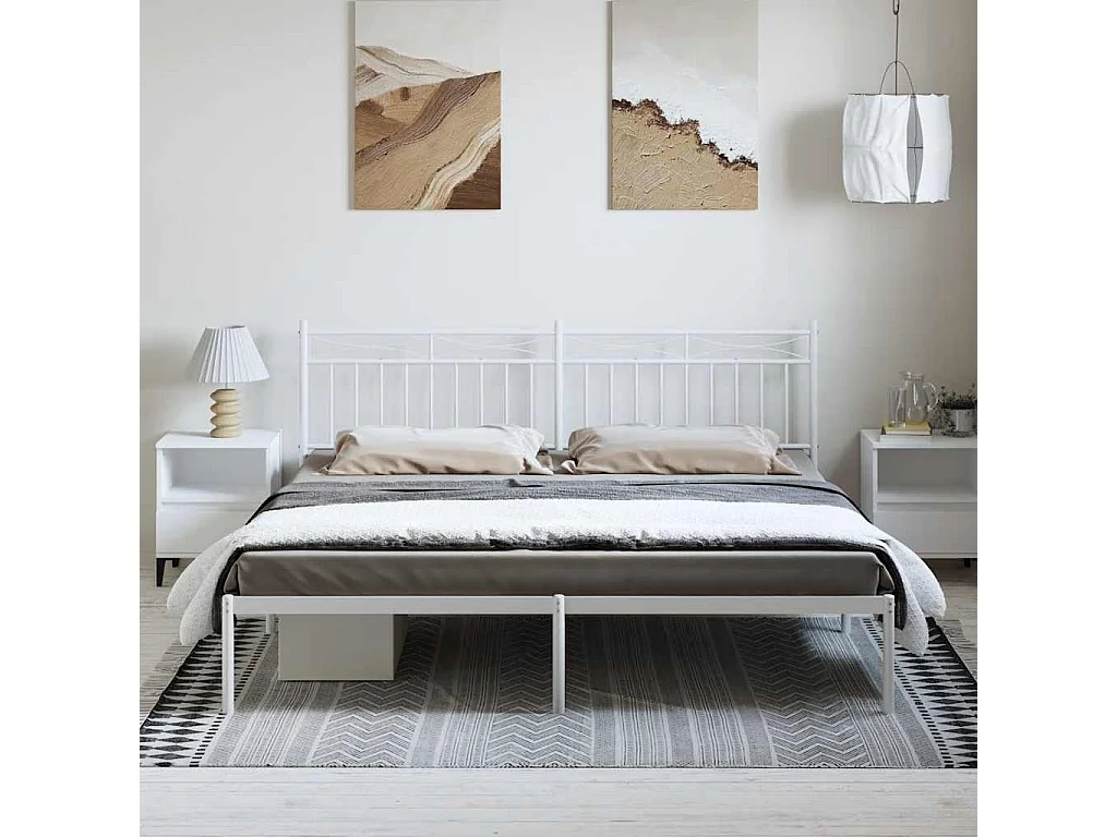 Lit double | Lit adulte | Cadre de lit métal et tête de lit blanc 183x213 cm