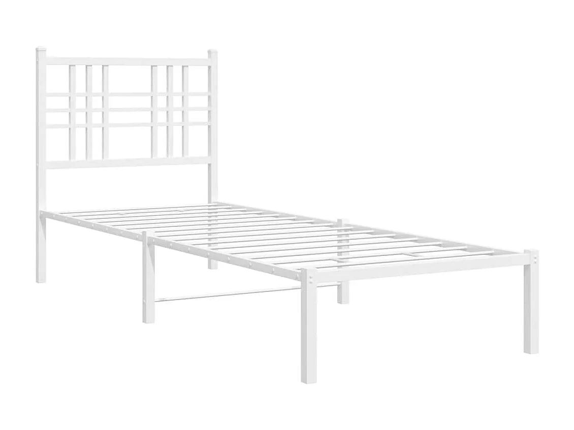 Lit simple | Lit adulte, enfant | Cadre de lit métal avec tête de lit blanc 80x200cm
