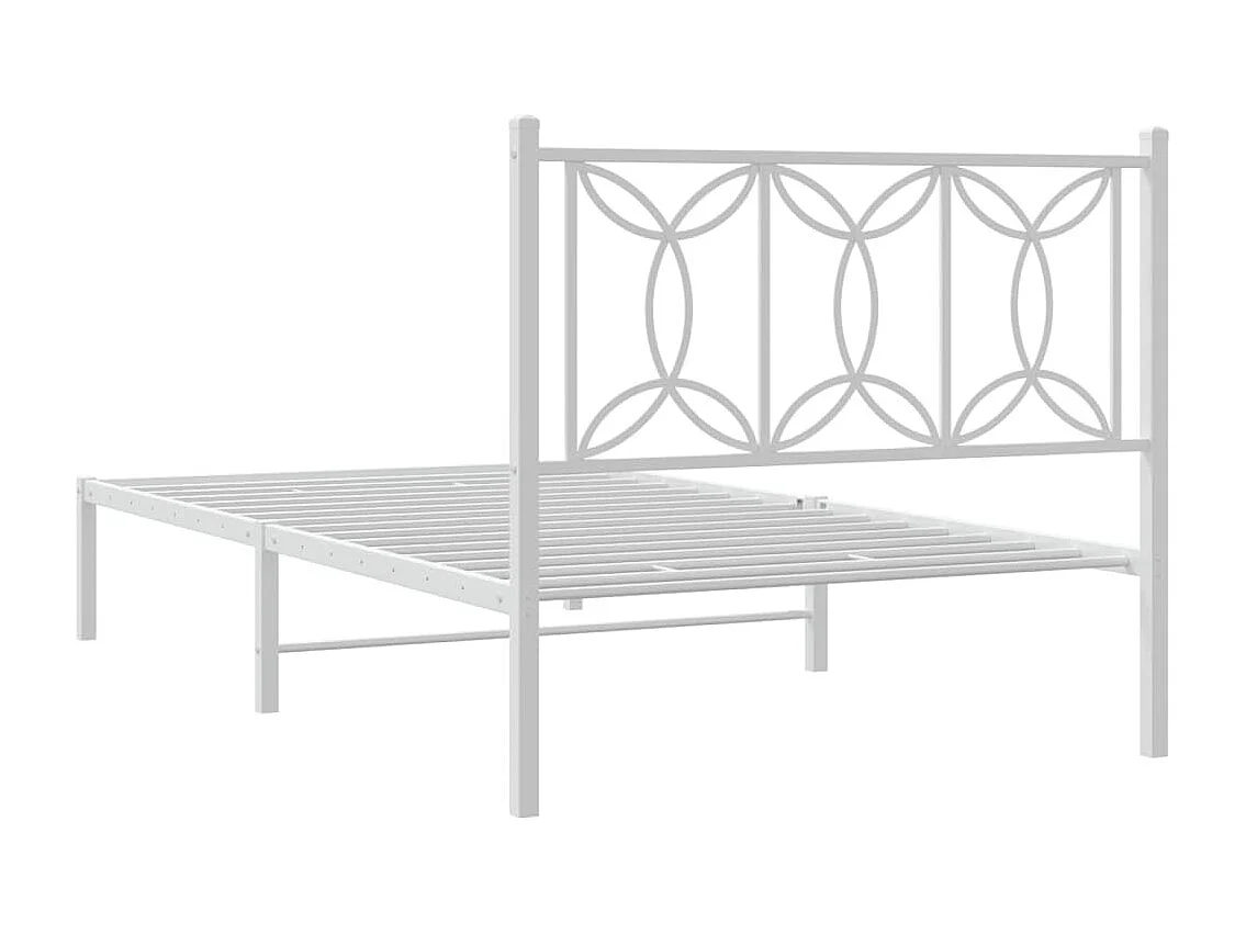 Lit simple | Lit adulte, enfant | Cadre de lit métal et tête de lit blanc 100x200 cm