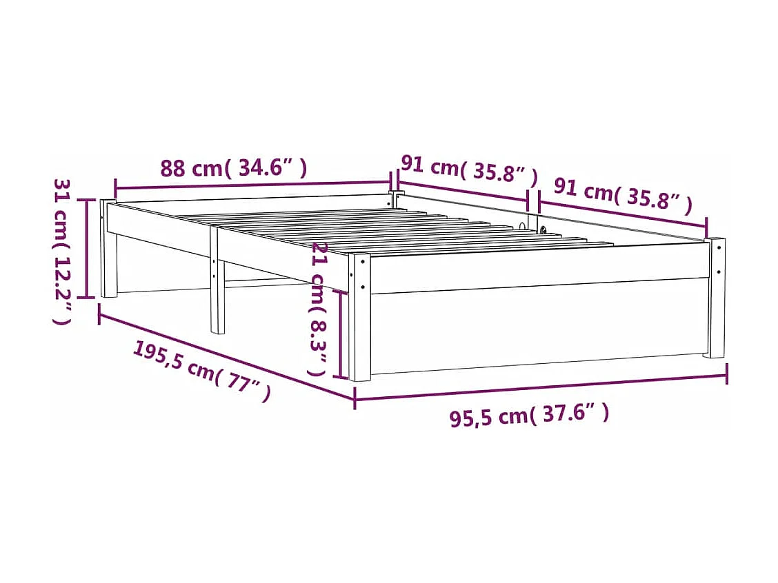 Lit simple | Lit adulte, enfant | Cadre de lit marron miel bois massif 90x190 cm