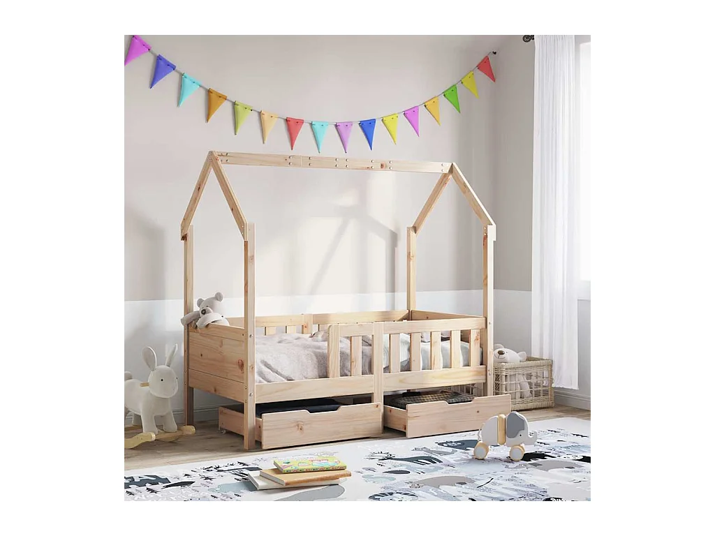 Lit simple | Lit enfant | Cadre de lit enfant avec tiroirs 80x170 cm bois