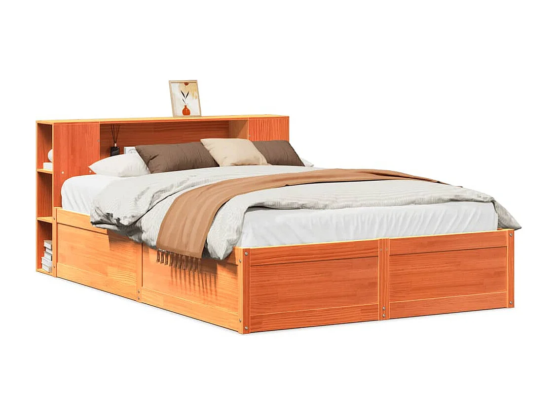 Letto matrimoniale | Giroletto | Struttura del letto senza Materasso Marrone Cera 140x190 cm in Legno di Pino