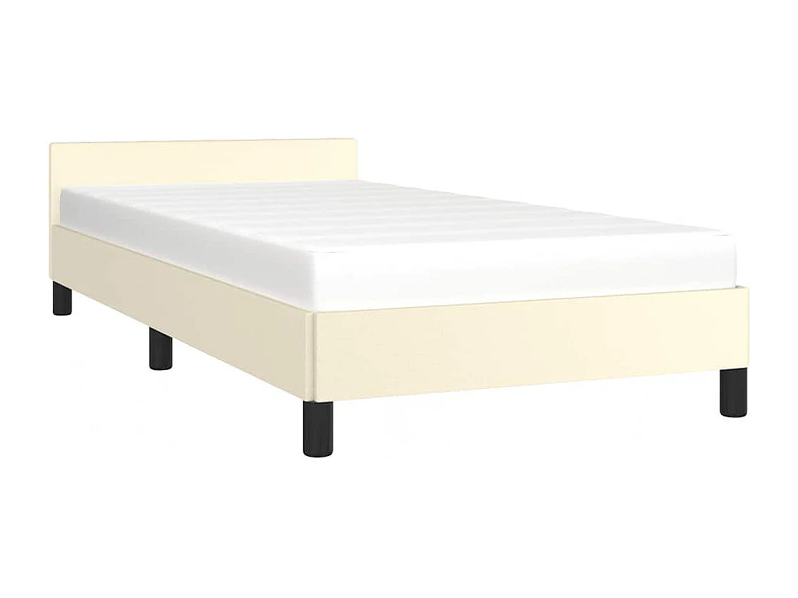 Lit simple | Lit adulte, enfant | Cadre de lit avec tête de lit crème 100x200 cm