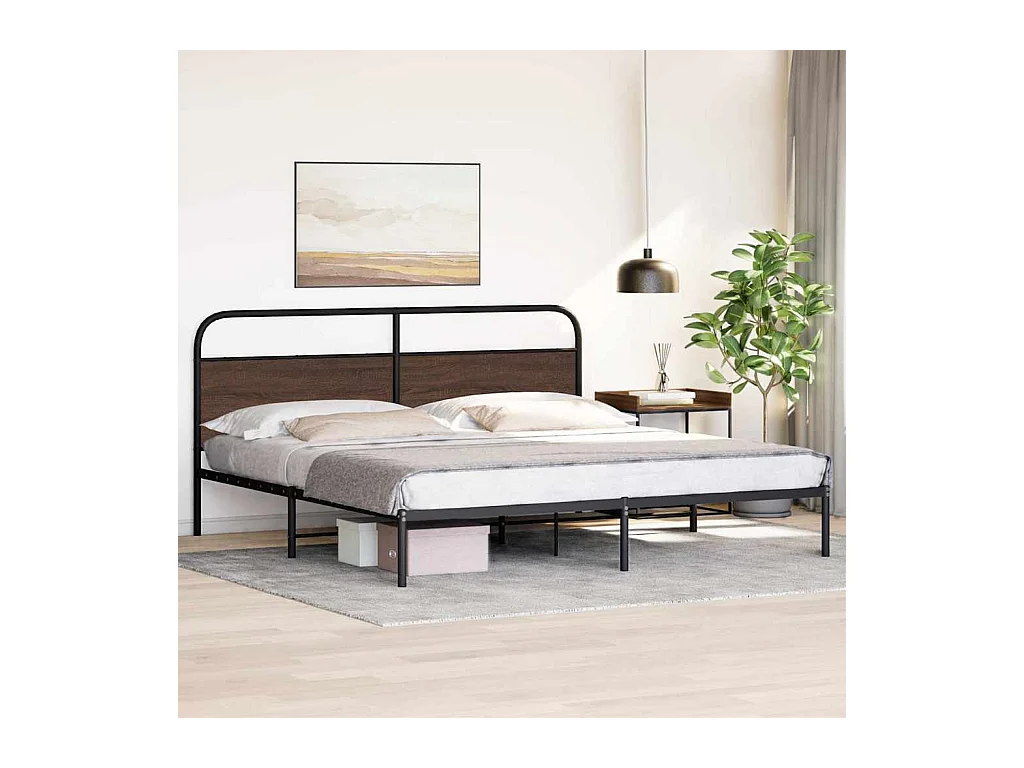 Letto per adulti | Letto matrimoniale | Giroletto senza Materaso in Metallo Rovere Marrone 180x200 cm