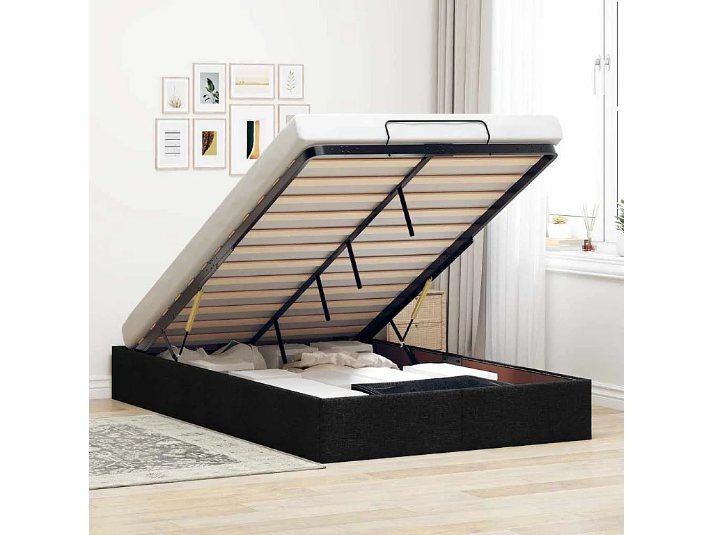 Lit simple | Lit adulte, enfant | Cadre de lit ottoman noir 120x190 cm tissu