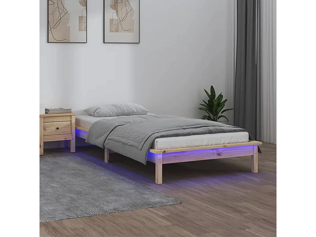 Lit simple | Lit adulte, enfant | Cadre de lit à LED 100x200 cm bois massif