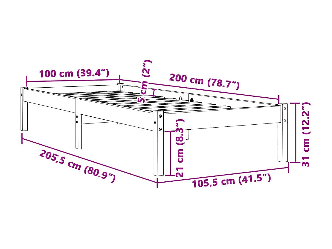 Lit simple | Lit adulte, enfant | Cadre de lit cire marron 100x200cm bois pin massif