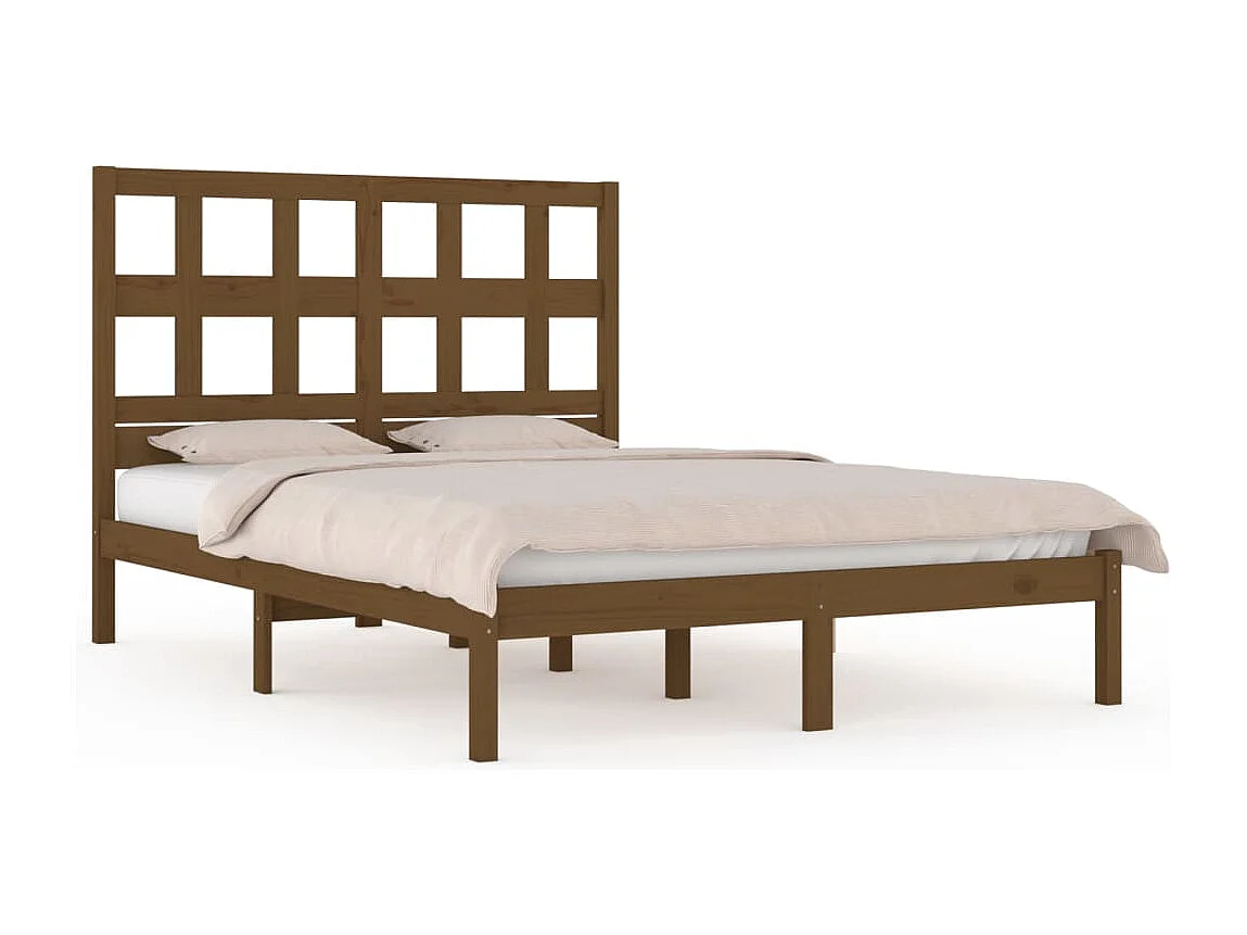 Lit double | Lit adulte | Cadre de lit marron miel 200x200cm bois pin massif