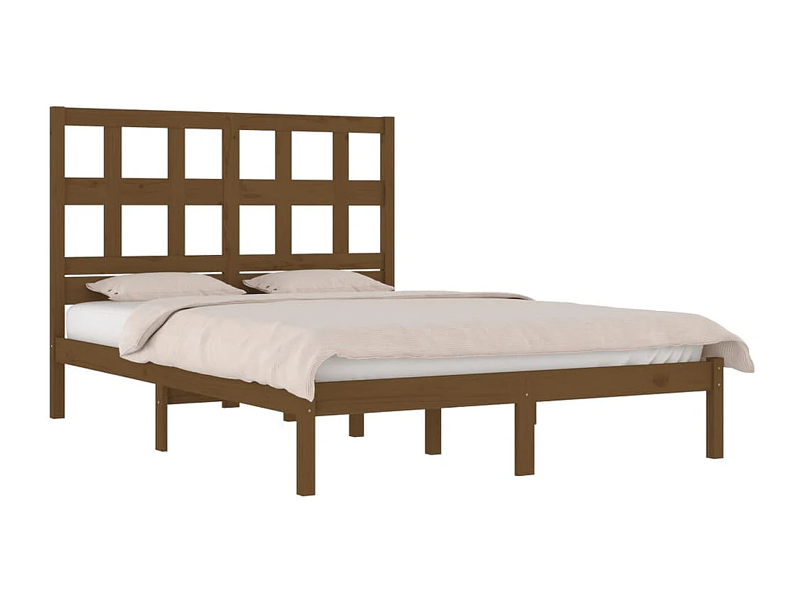 Lit double | Lit adulte | Cadre de lit marron miel 200x200cm bois pin massif
