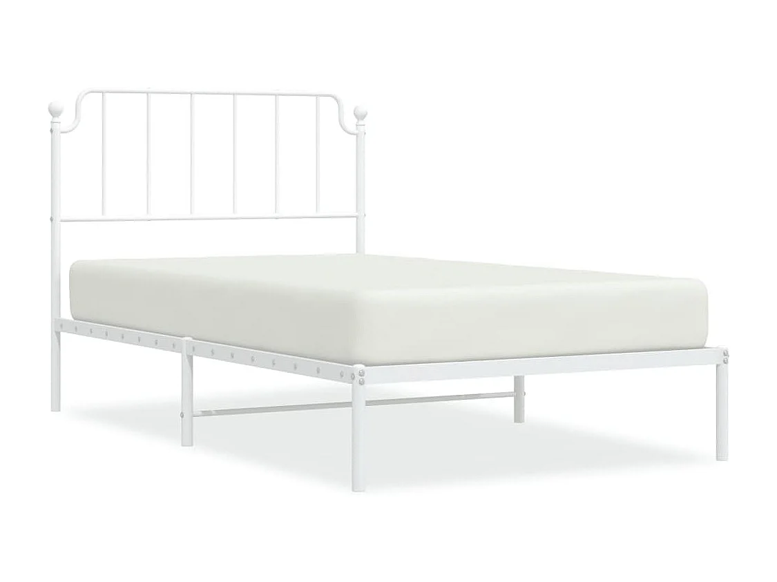 Lit simple | Lit adulte, enfant | Cadre de lit métal et tête de lit blanc 107x203 cm