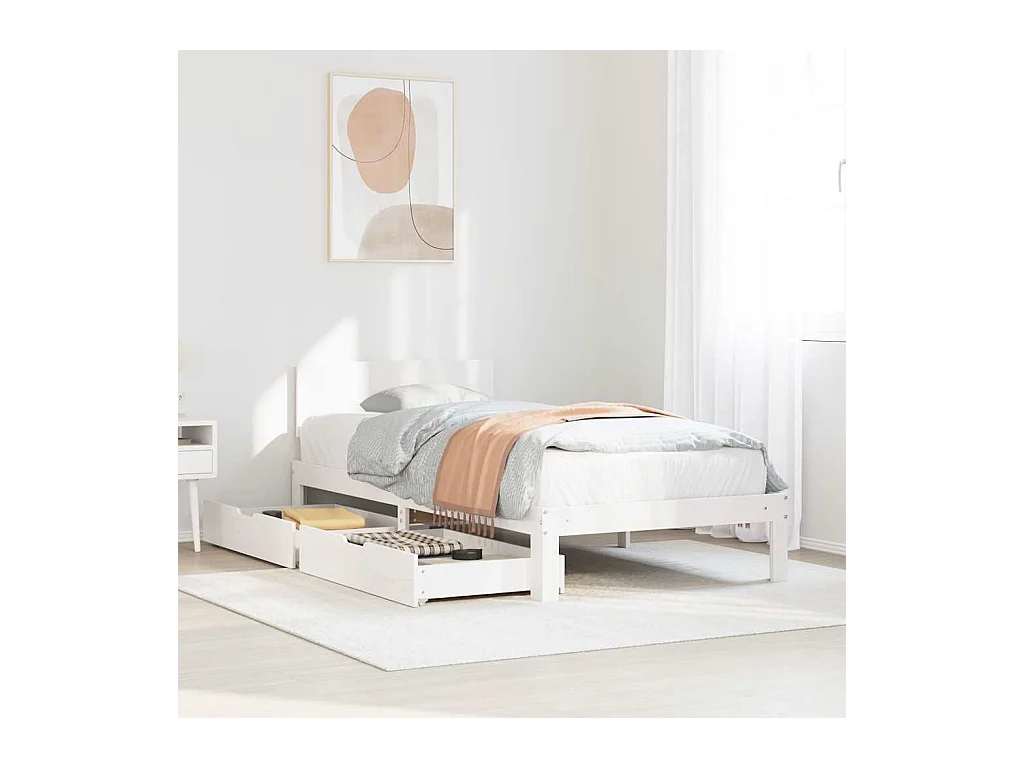 Letto per adulti | Letto singolo | Giroletto con Cassetti Bianco 100x200 cm Legno Massello di Pino