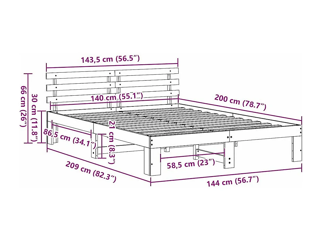 Lit double | Lit adulte | Cadre de lit Blanc 140x200 cm Bois de pin massif