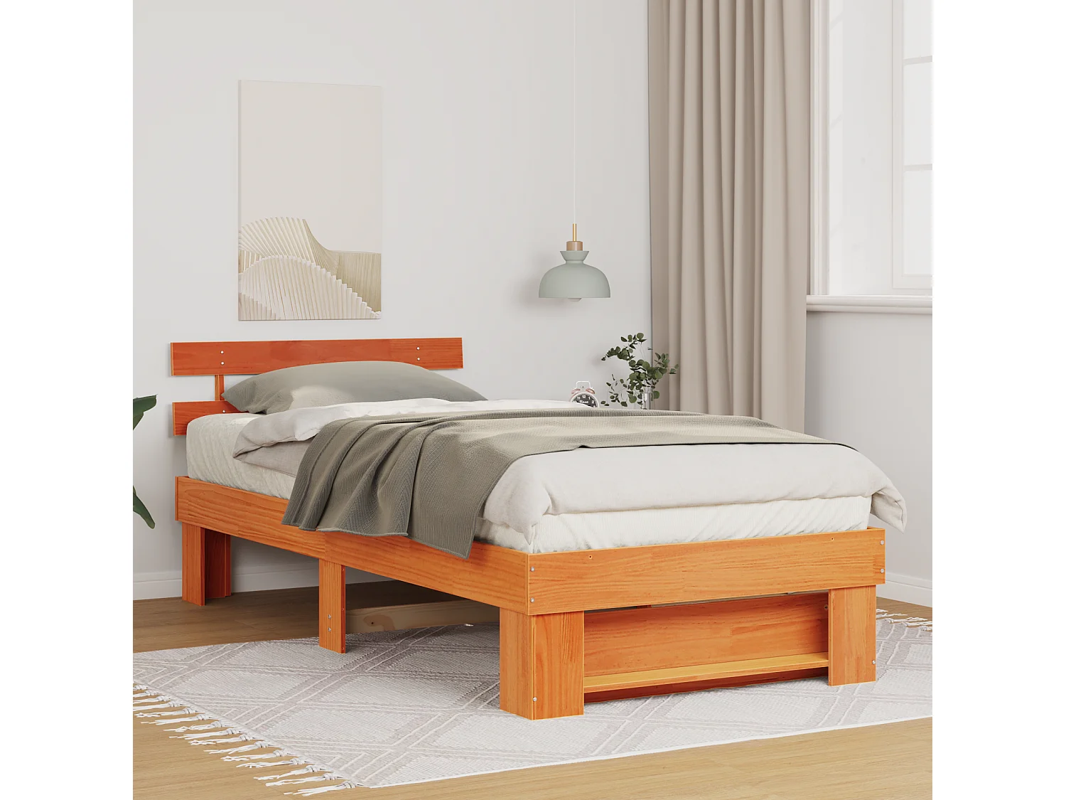 Lit simple | Lit adulte, enfant | Cadre de lit Marron cire 90x200 cm Bois massif en pin