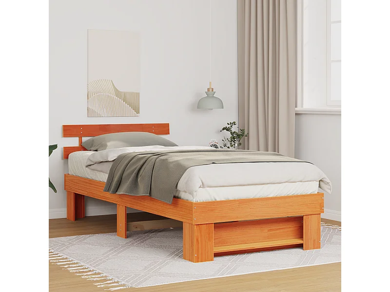 Lit simple | Lit adulte, enfant | Cadre de lit Marron cire 90x200 cm Bois massif en pin