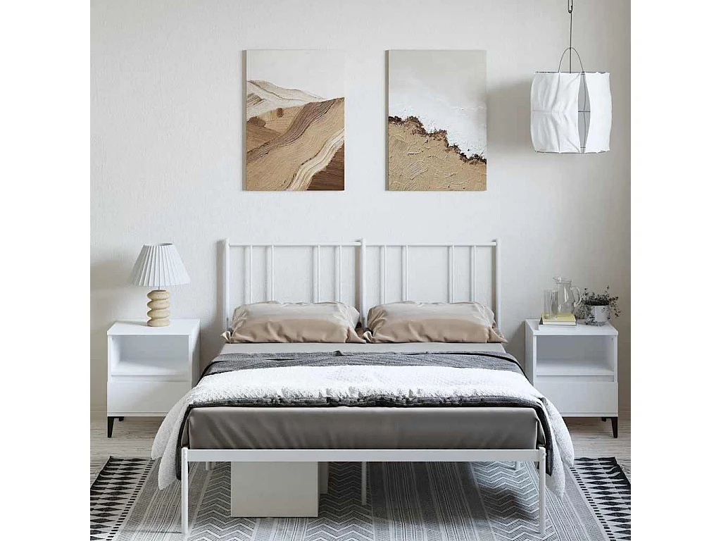 Lit double | Lit adulte | Cadre de lit métal et tête de lit blanc 135x190 cm
