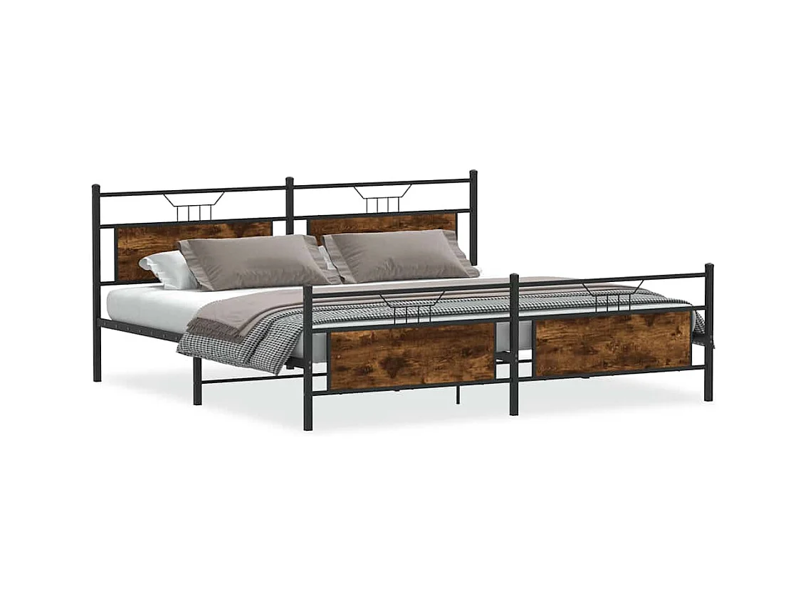 Letto per adulti | Letto matrimoniale | Giroletto senza Materaso in Metallo Rovere Fumo 193x201 cm