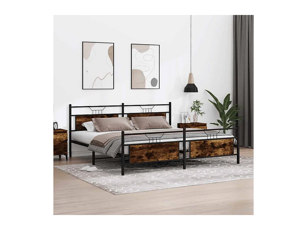 Letto per adulti | Letto matrimoniale | Giroletto senza Materaso in Metallo Rovere Fumo 193x201 cm