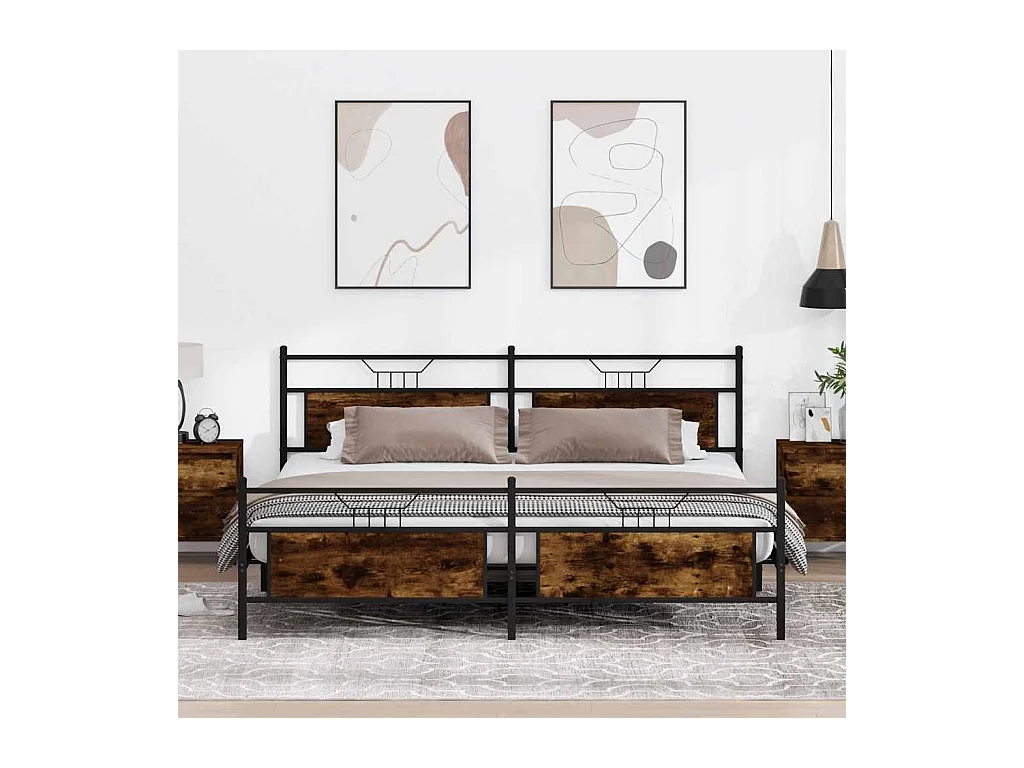 Lit double | Lit adulte | Cadre de lit en métal chêne fumé 193x203 cm